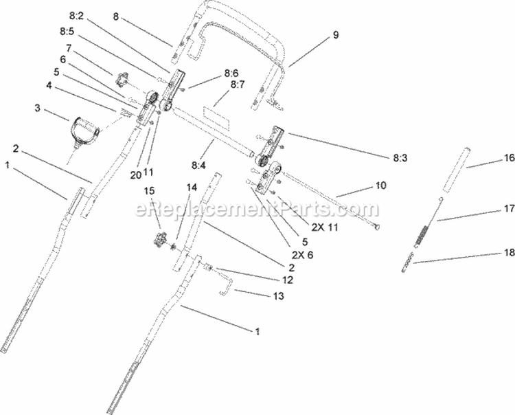 Handle Assembly Diagram and Parts List for 34001 280000001-280999999 - 2008 Lawn Boy Snow Blower
